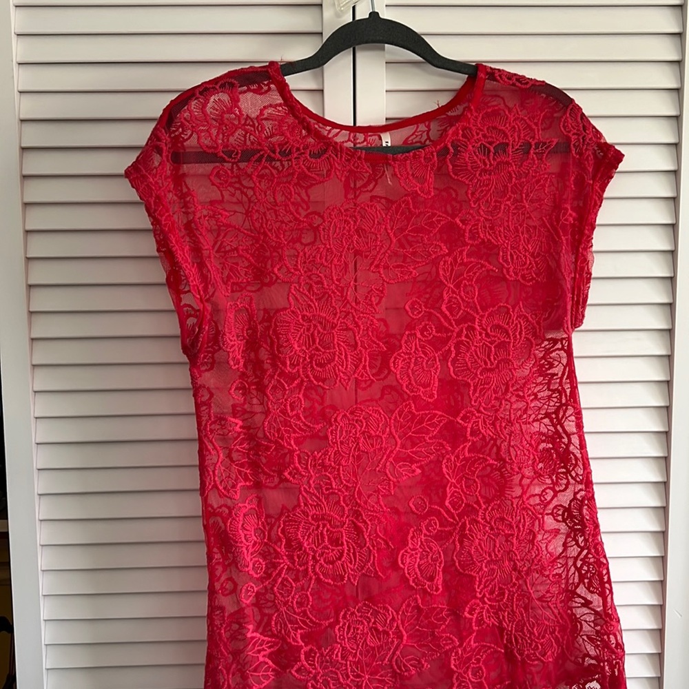 Hot pink see through floral mesh top